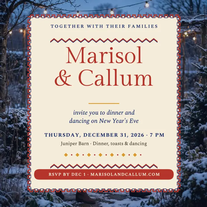 Marisol and Callum New Year wedding invite: new year's eve wedding invitation template