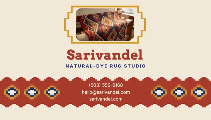 Sarivandel natural-dye rug studio business card template