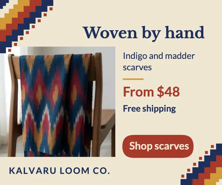 Handwoven ikat scarf ad, feathered edge template