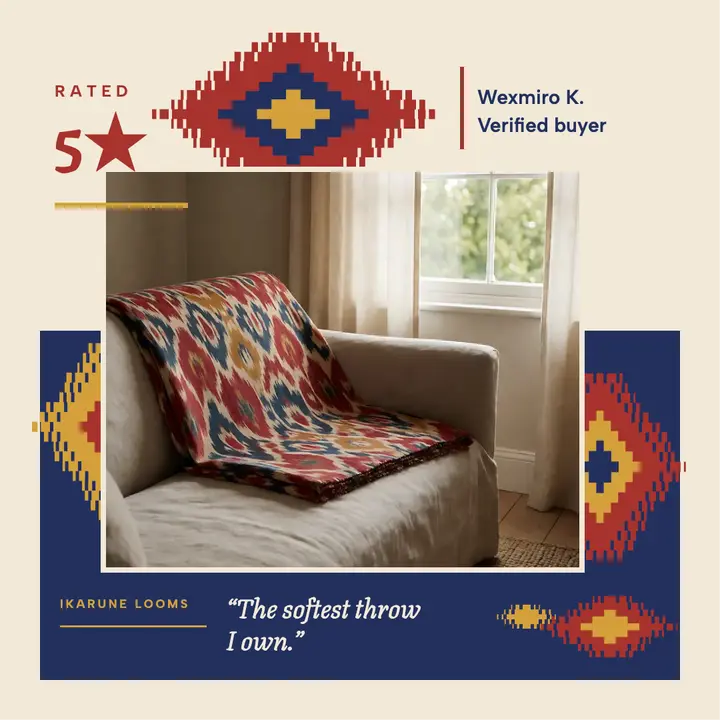 Five-star review card, ikat throw template