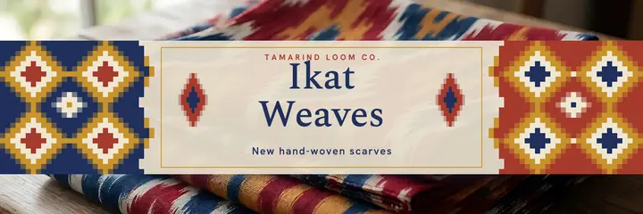 Tamarind Loom Co. Ikat Weaves header: scarf collection header template