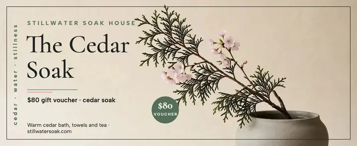 Stillwater cedar soak gift voucher template