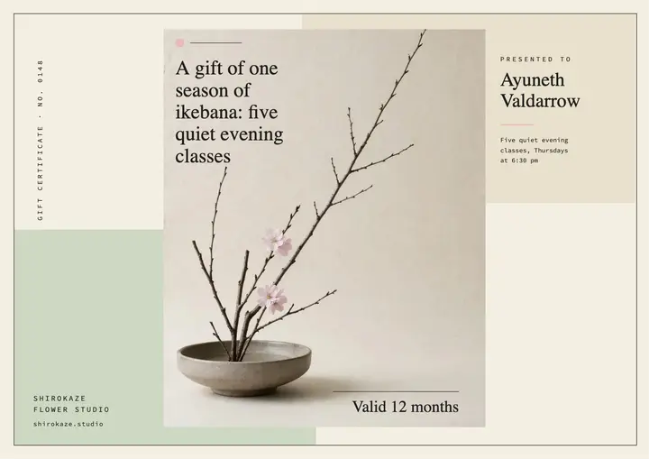 Shirokaze flower class gift certificate template