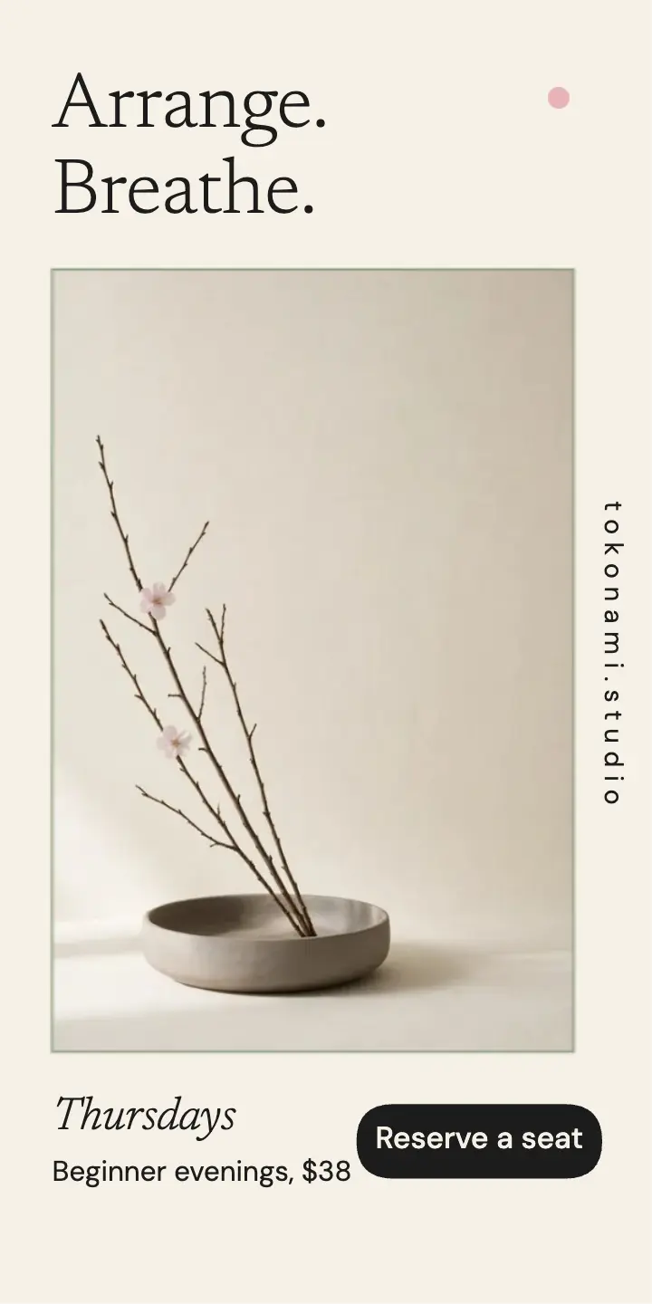 Tokonami ikebana evenings half-page ad template