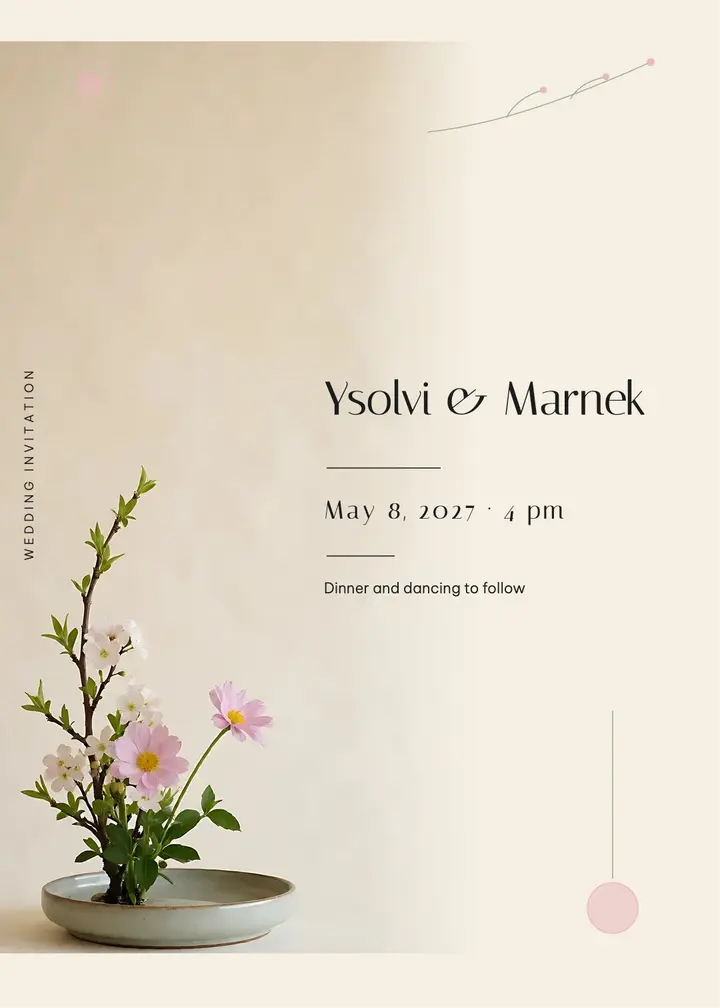 Ikebana minimal wedding invitation template
