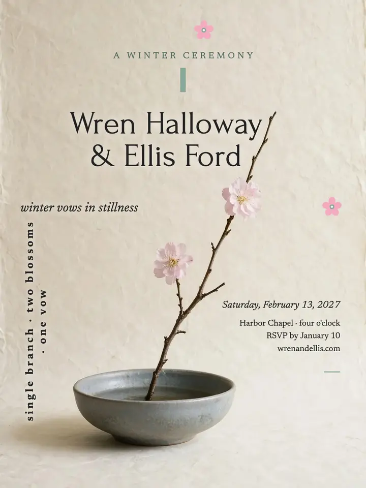 Wren and Ellis winter ikebana invitation template