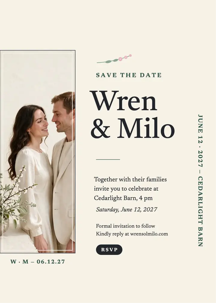 Wren and Milo ikebana save-the-date template
