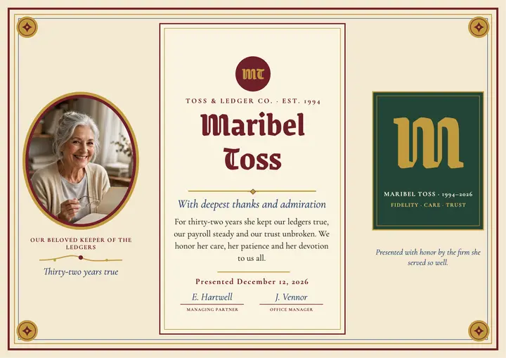 Maribel Toss illuminated retirement testimonial template