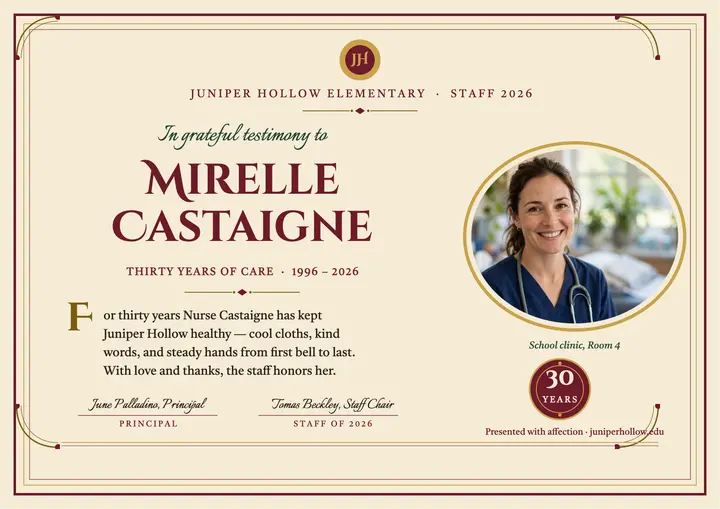 Nurse testimonial certificate, illuminated template
