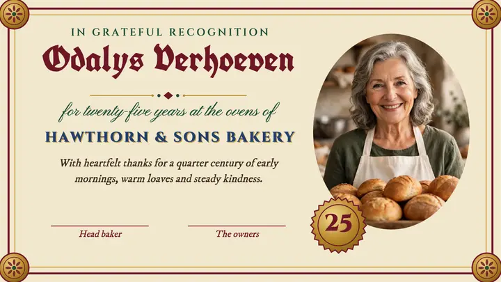 Hawthorn and Sons twenty-five years address template