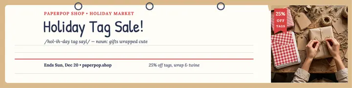 PaperPop holiday tag sale banner: holiday sale banner template