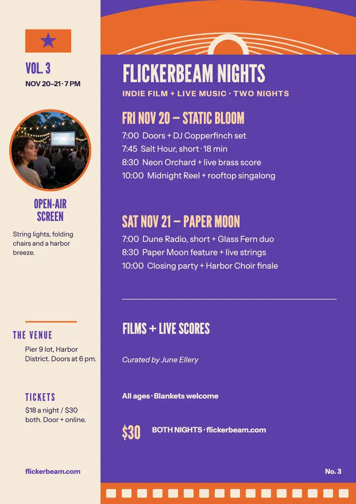 Flickerbeam Nights film and music flyer template
