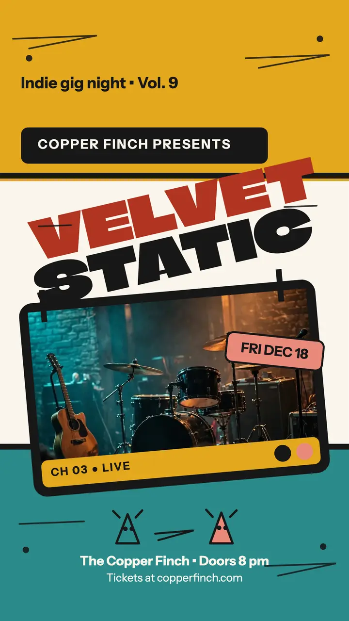 Velvet Static indie gig night story template