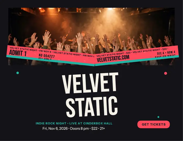 Velvet Static indie night wristband flyer template