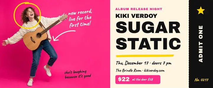 Sugar Static album release night ticket template
