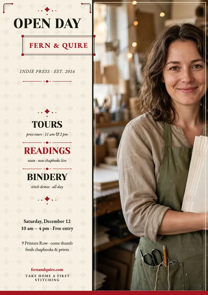 Fern and Quire press open day flyer template