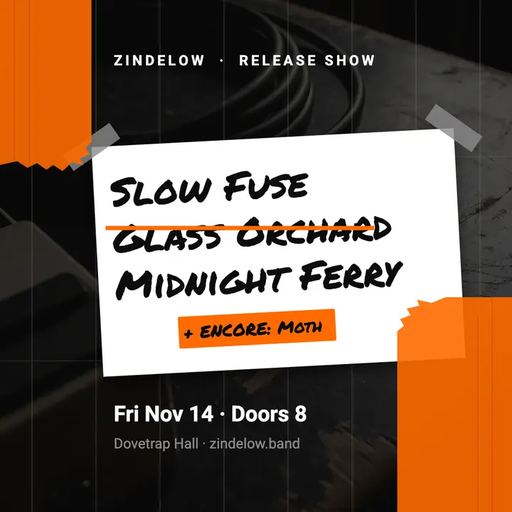 Zindelow release show gaffer-tape setlist post: band release show post template