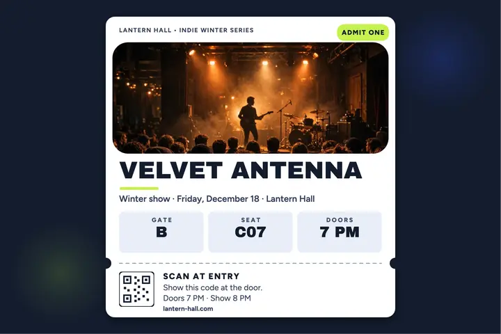 Velvet Antenna wallet pass ticket postcard template
