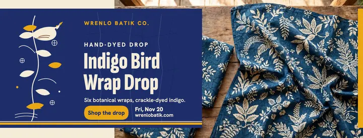 Wrenlo indigo batik scarf drop cover template