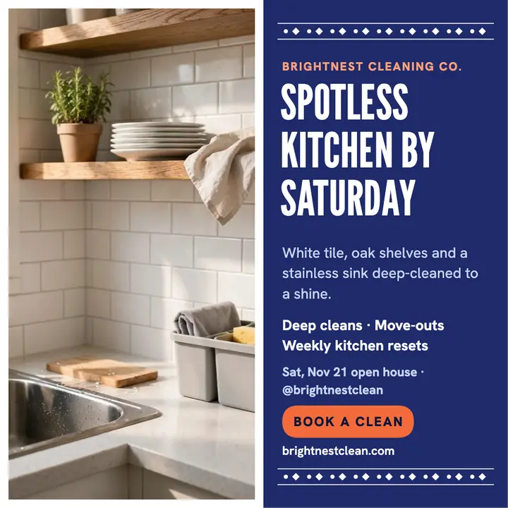 Brightnest spotless kitchen promo: kitchen cleaning promo template