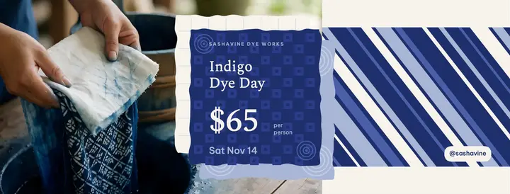Indigo Dye Day workshop Facebook cover, shibori template