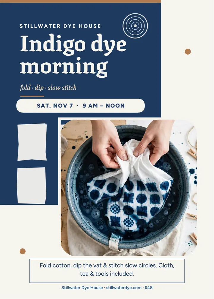 Stillwater indigo dye retreat invitation template