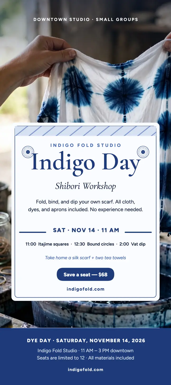 Indigo dye workshop rack card template