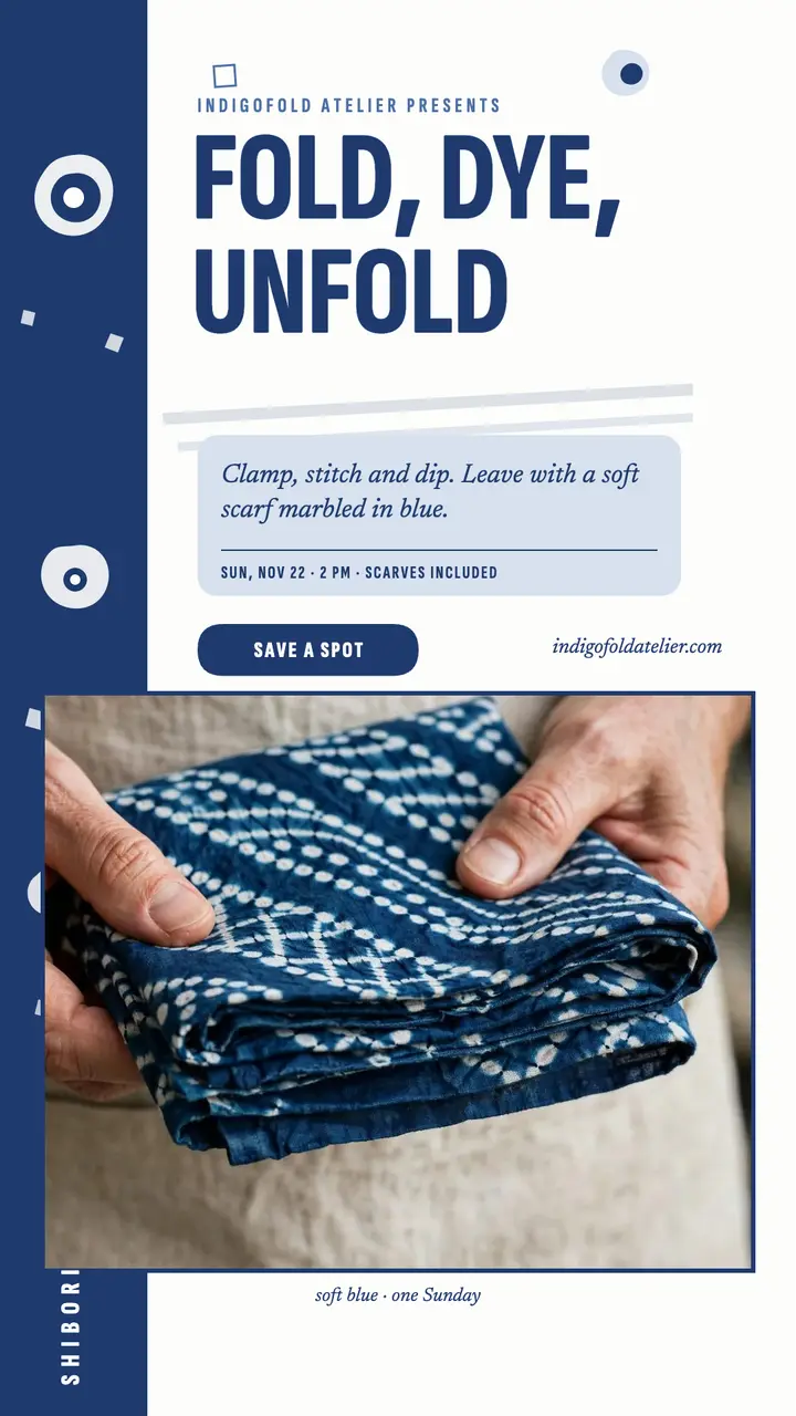 Indigofold indigo dye workshop story template