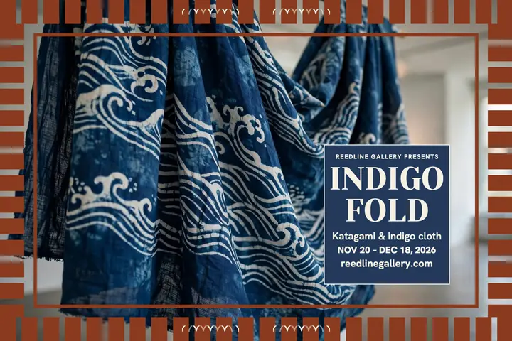 Indigo Fold textile exhibition postcard template