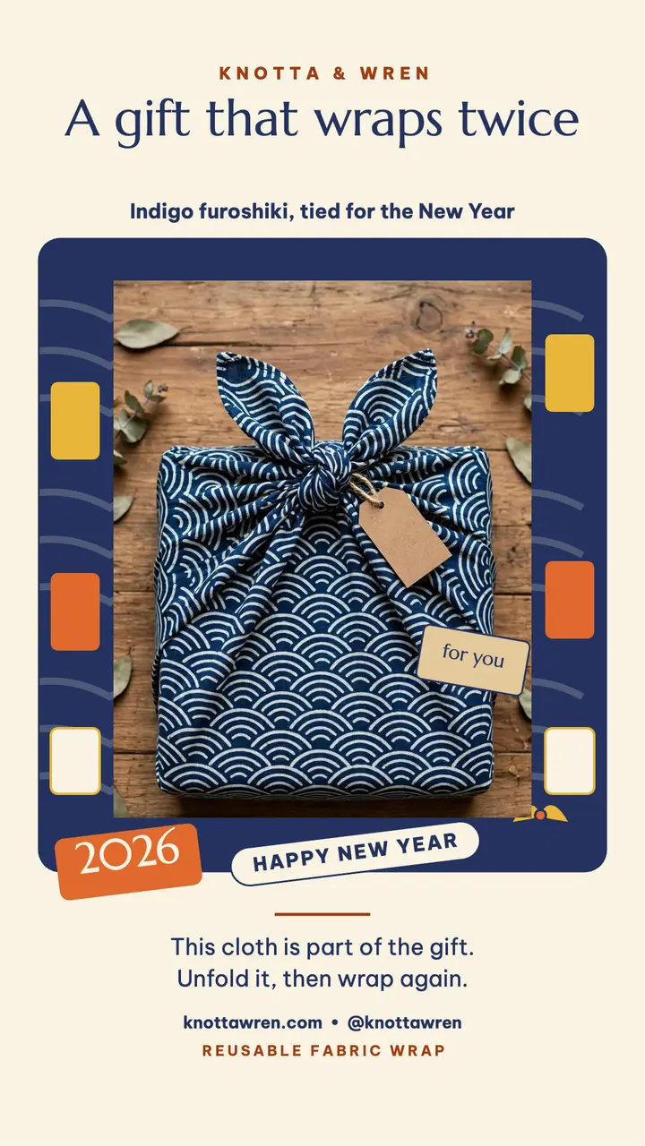 Indigo furoshiki New Year gift story template