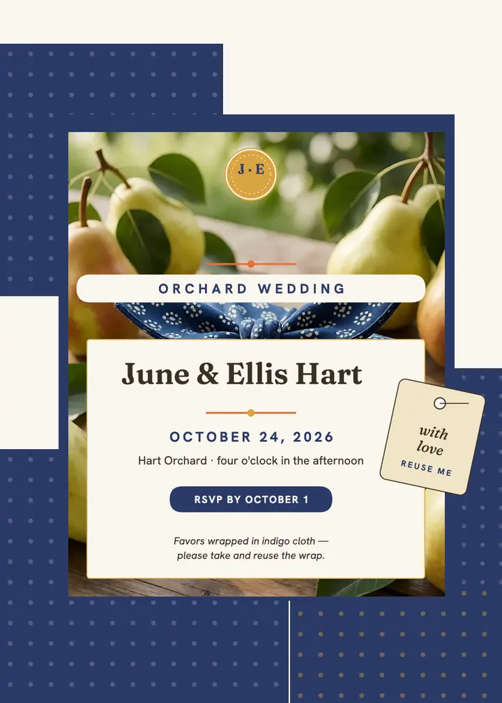 June and Ellis Hart orchard invitation: orchard wedding invitation template