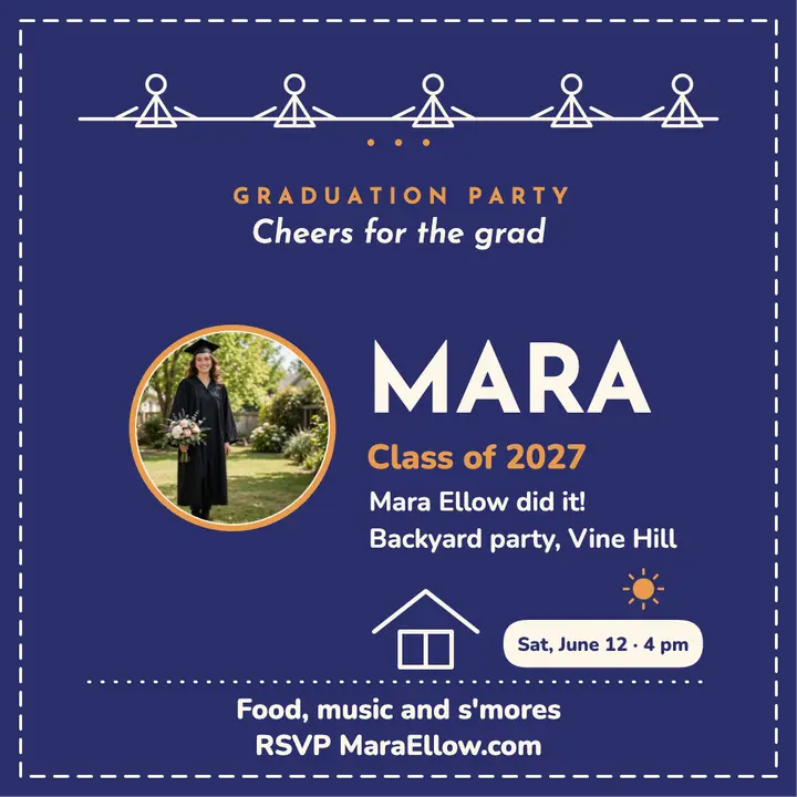 Mara Ellow indigo graduation party invite template