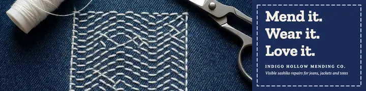 Indigo Hollow visible mending LinkedIn banner, sashiko: visible mending linkedin banner template