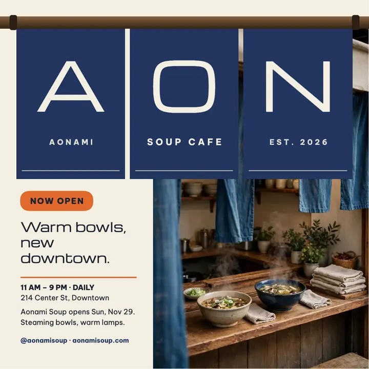 Aonami Soup noren launch post: soup cafe opening post template