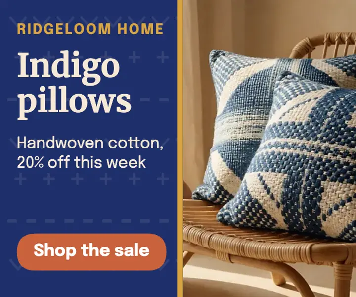 Indigo throw pillow sale ad, Afro-boho textile template