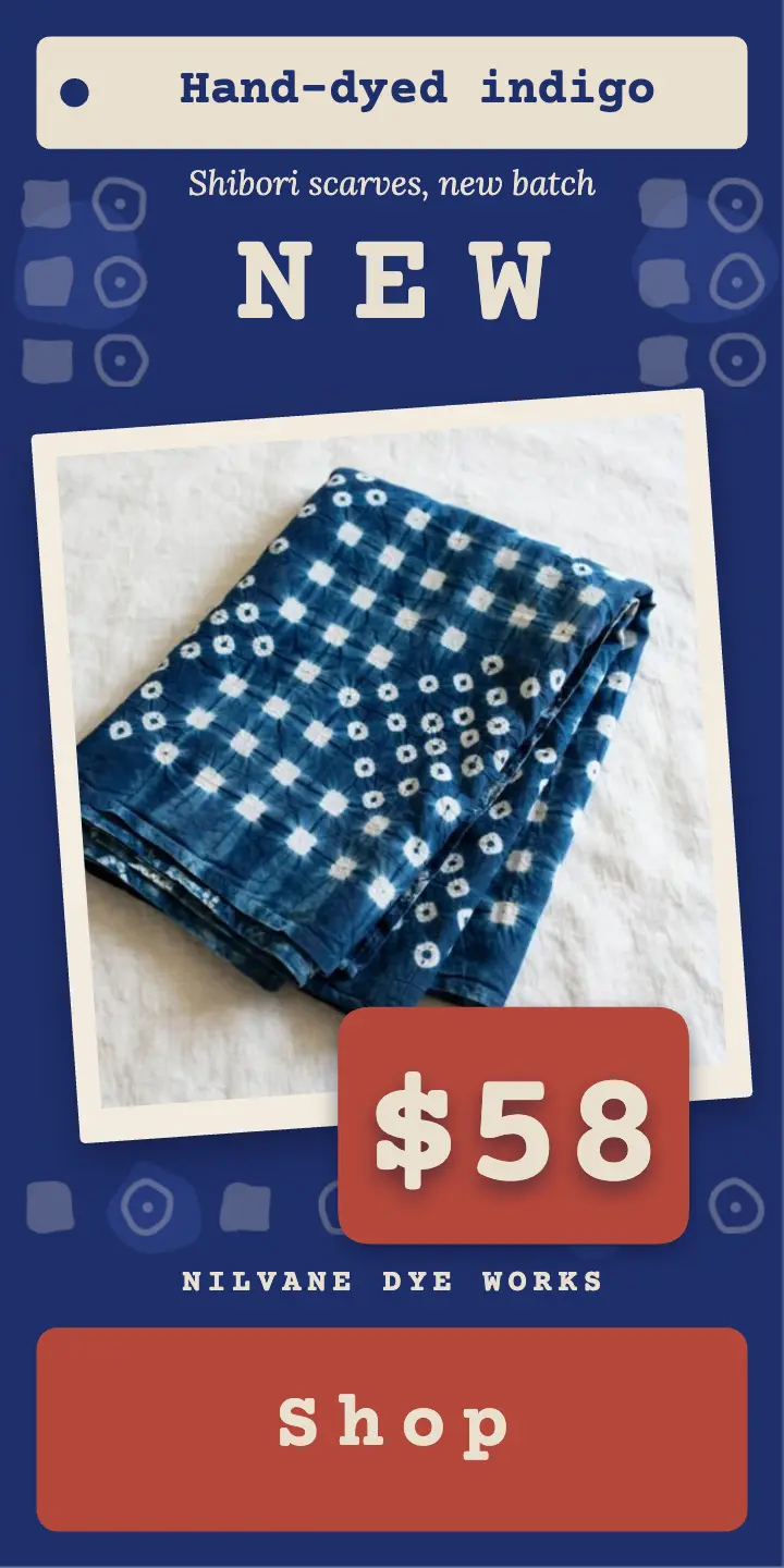Hand-dyed indigo shibori scarf half-page ad template