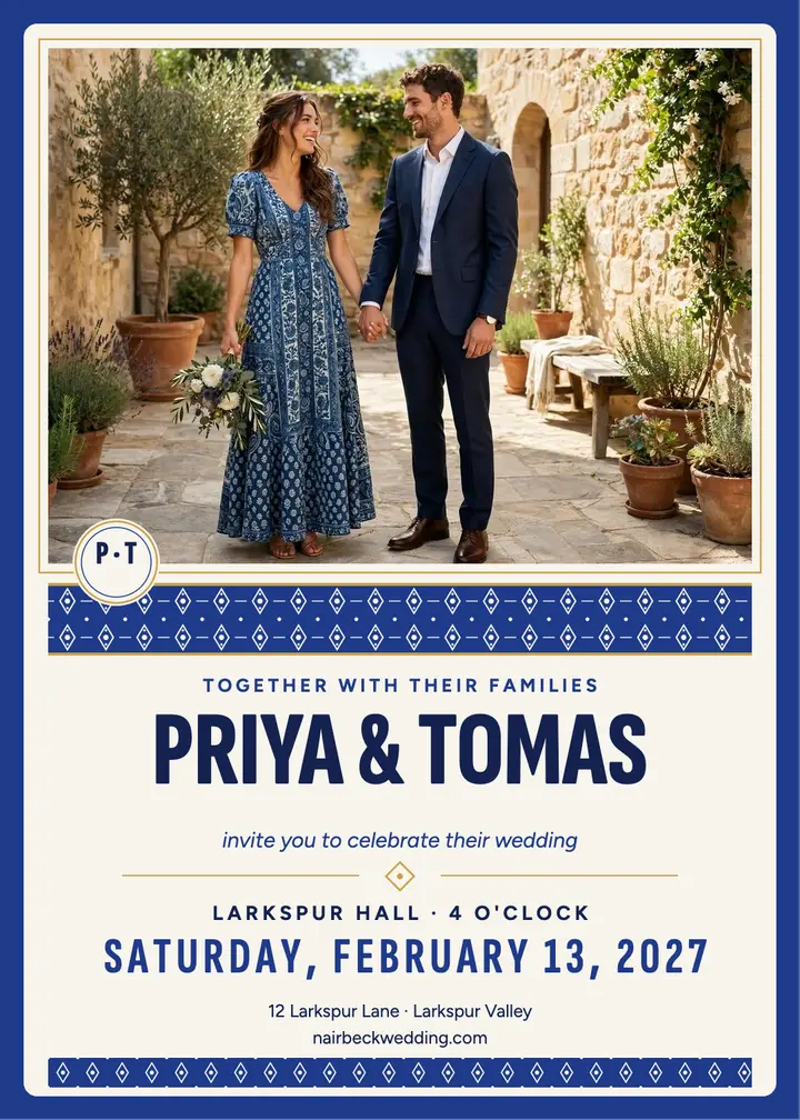 Priya and Tomas indigo shweshwe invite template