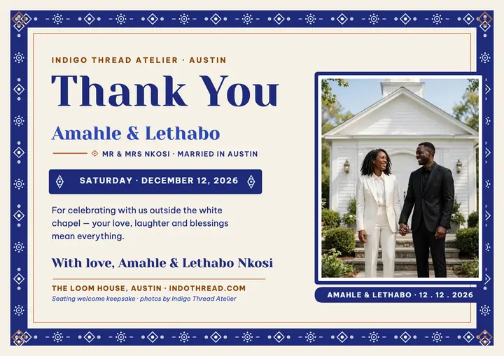 Shweshwe thank you sign, Amahle and Lethabo template