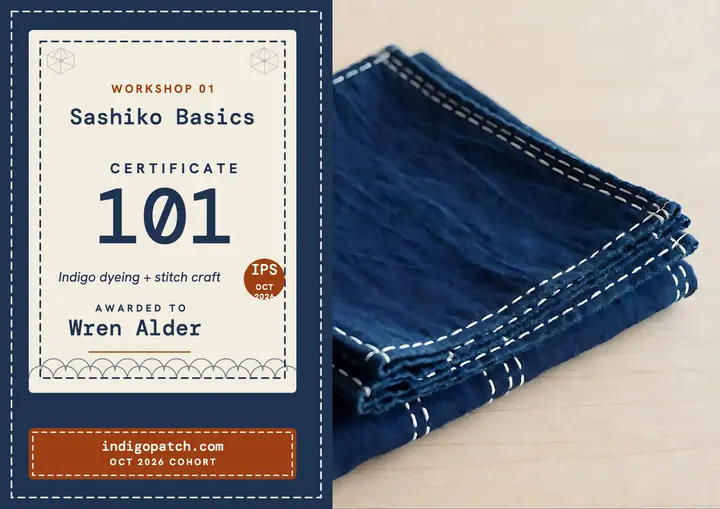 Indigo sashiko workshop certificate template