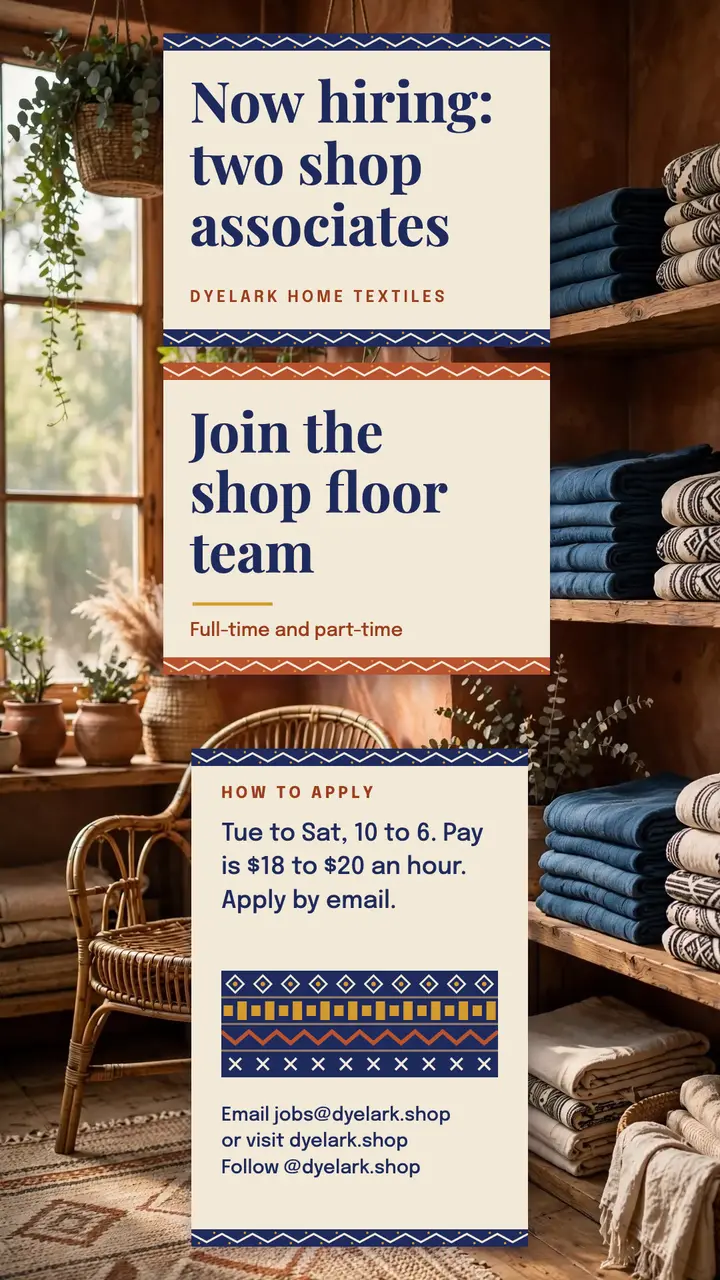 Dyelark textile shop hiring story template