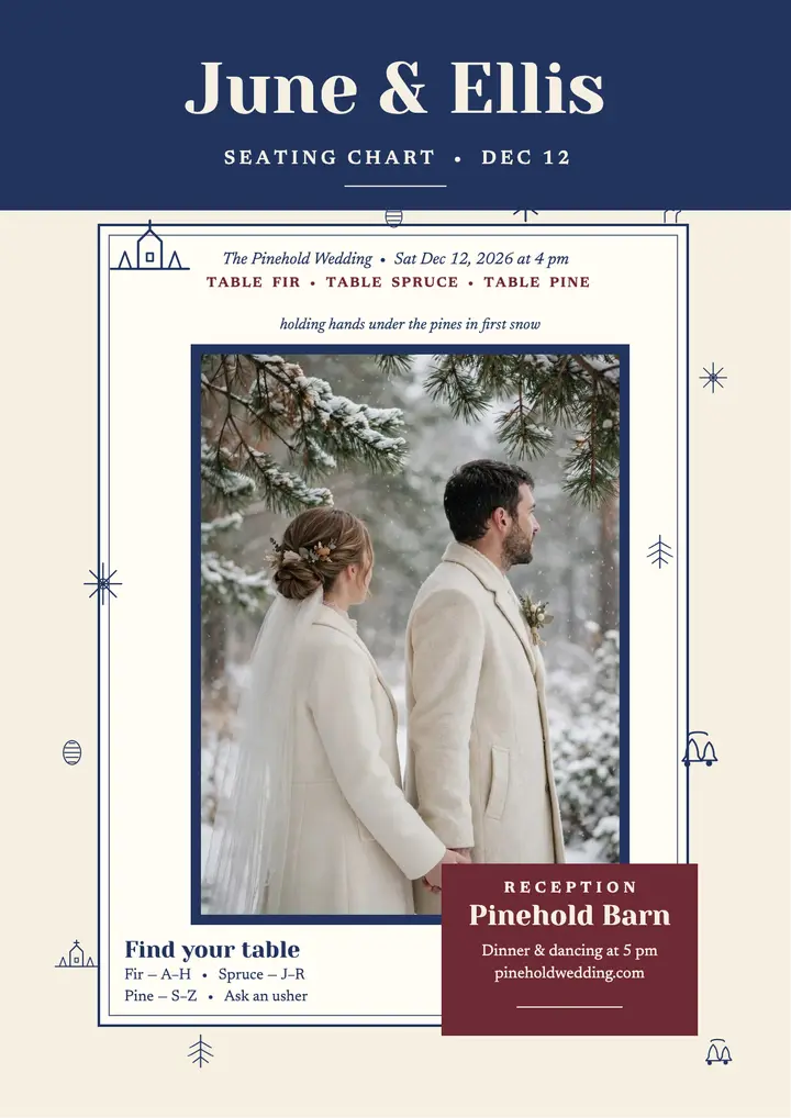 June and Ellis toile seating chart flyer template
