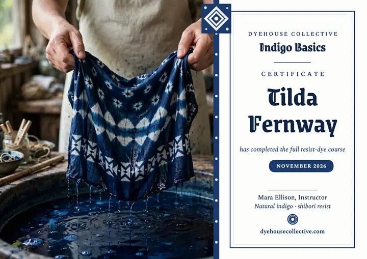 Indigo Basics certificate, Dyehouse Collective template