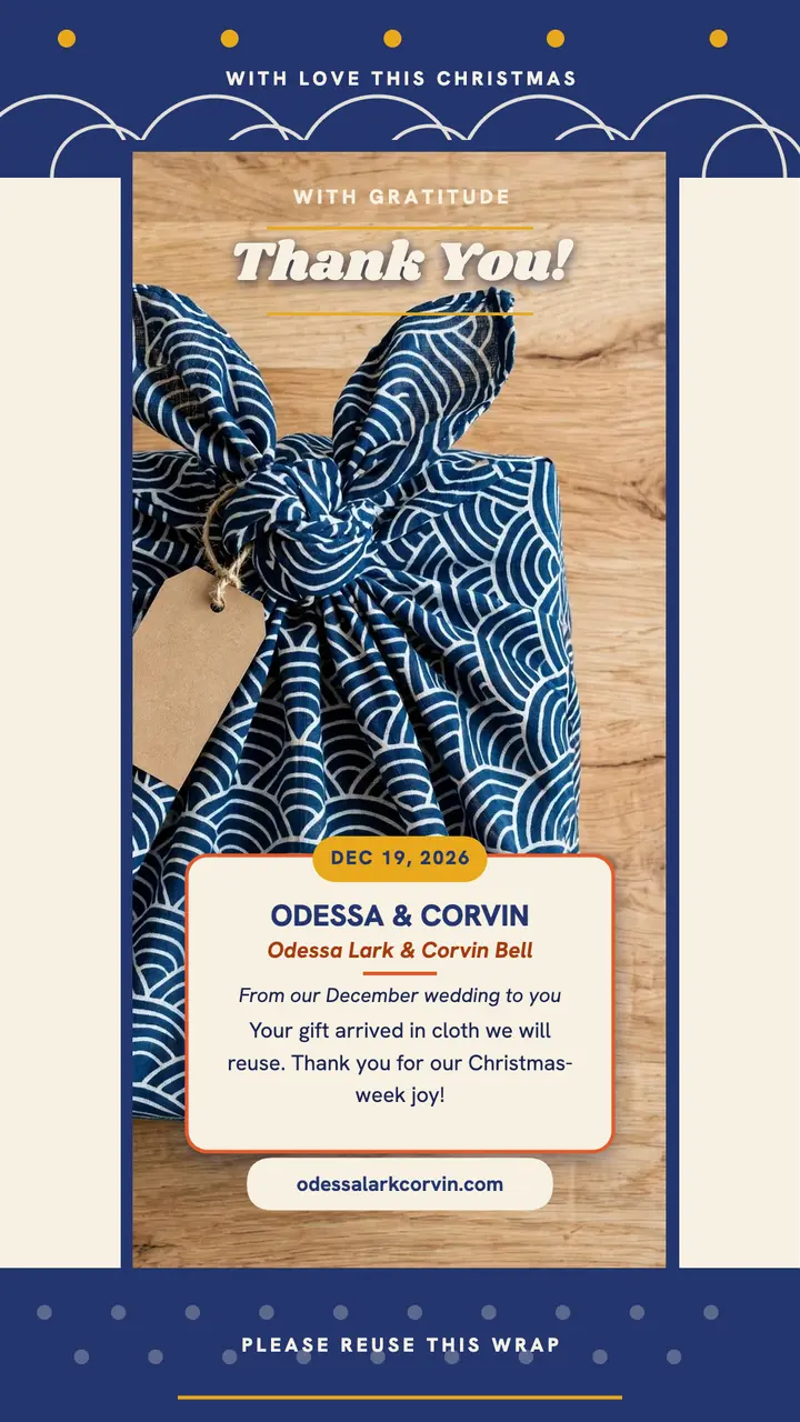 Odessa and Corvin indigo wrap thank you template