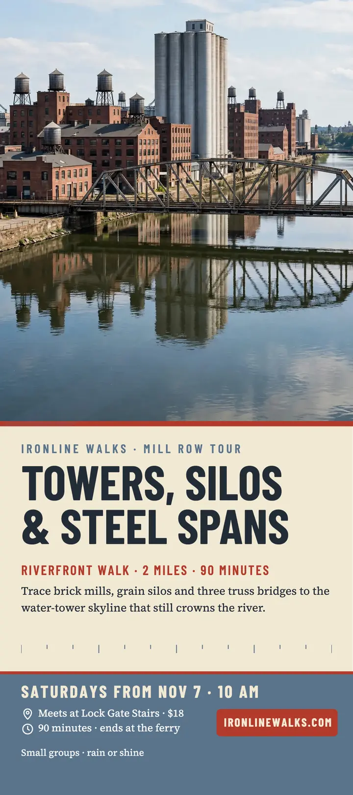 Ironline Walks riverfront tour rack card template