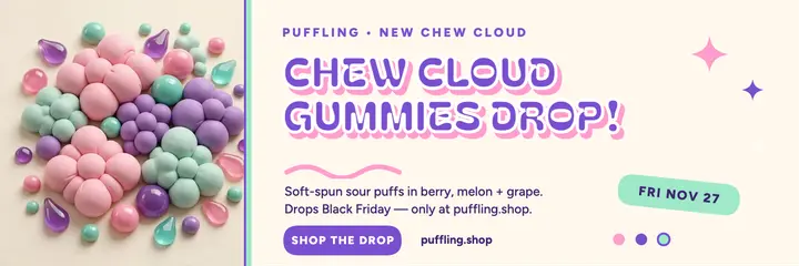 Puffling Chew Cloud gummy drop header template