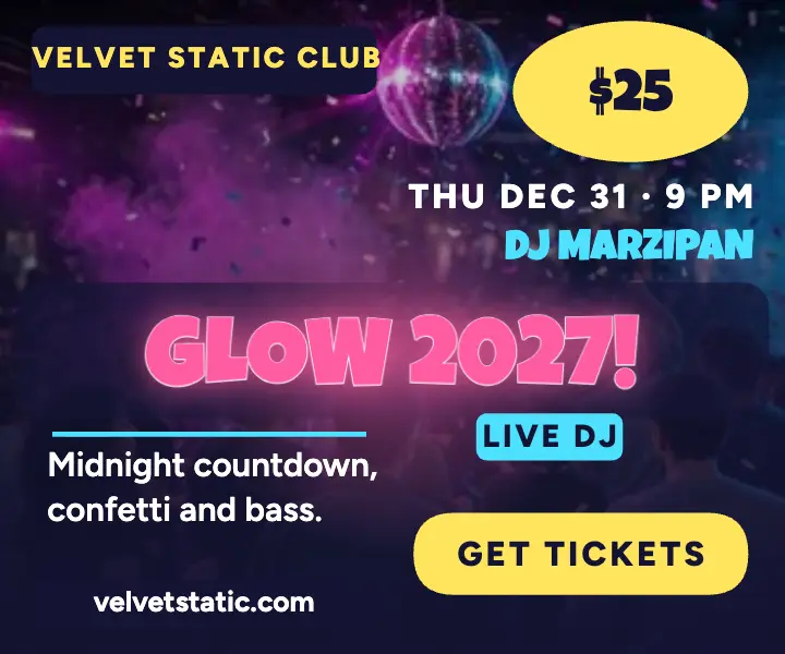 Velvet Static Glow 2027 DJ night ad template