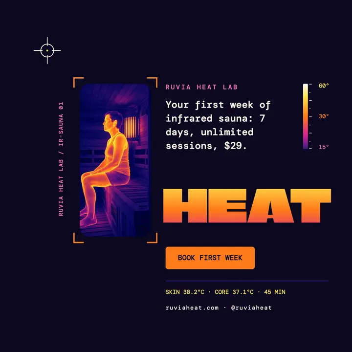 Ruvia Heat Lab infrared sauna first-week post: infrared sauna promo post template