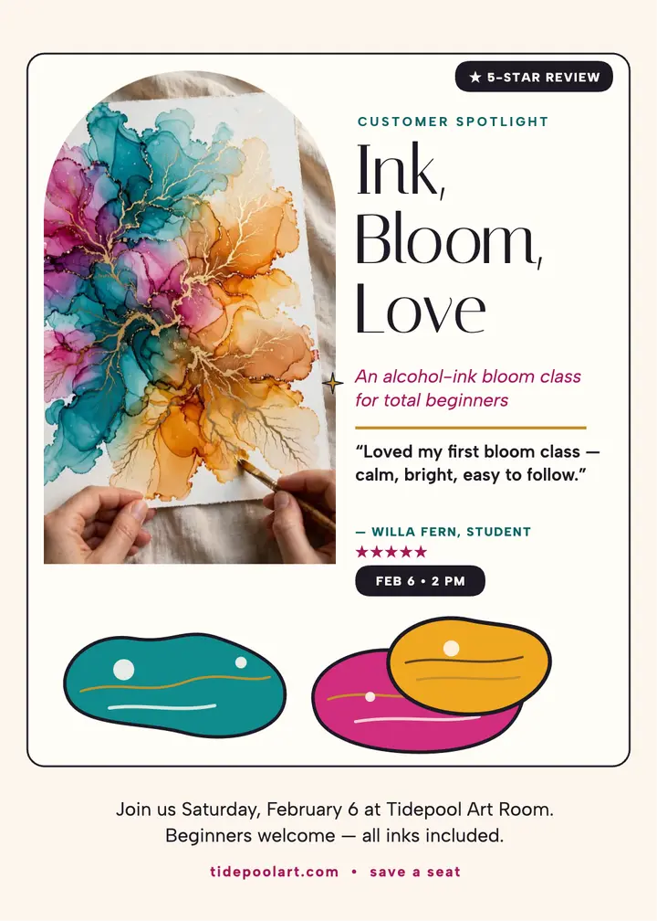 Ink bloom class review invitation: art class review invitation template
