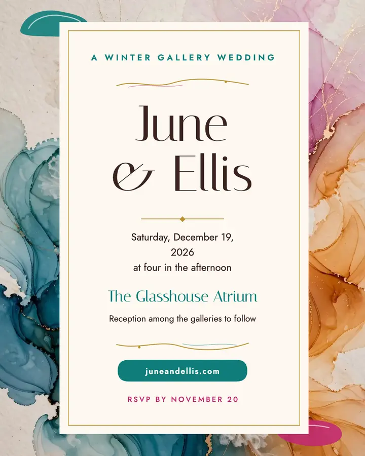 June and Ellis winter gallery wedding post: wedding invitation post template