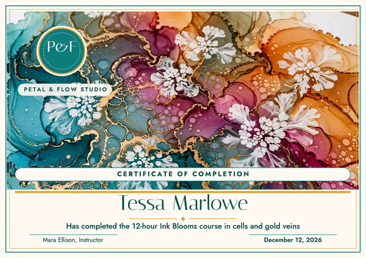 Petal and Flow ink blooms certificate template